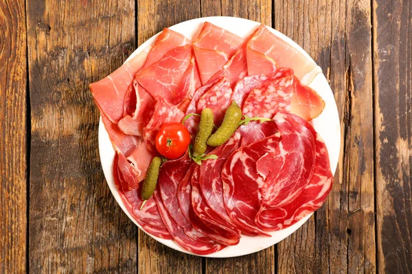 Pancetta Salame Salume Vista Dall Alto — Foto Stock