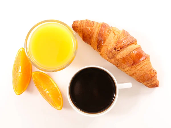 Чашка Кофе Круассаном Апельсином — стоковое фото