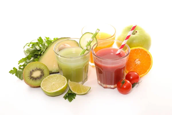 Sortierte Frucht Und Gemüsesäfte Entgiftungsgetränk Sommer — Stockfoto