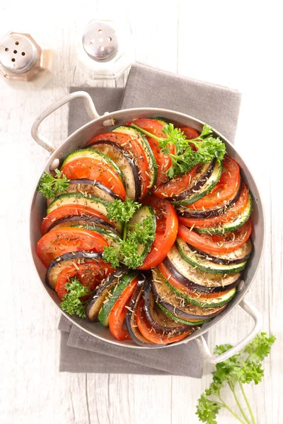 Baked Tian Aubergine Courgette Tomato — Stock Photo, Image