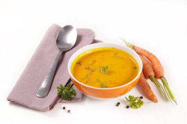 carrot soup  or gazpacho isolated on white bacground clipart