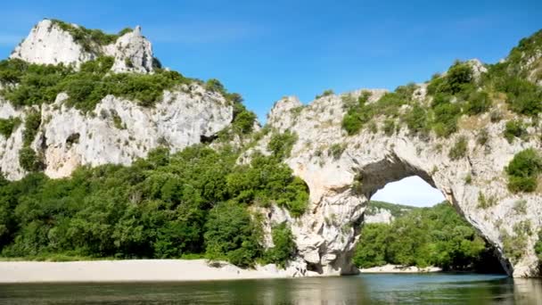 Ardeche Francouzsky Proslulý Most Turistické Říční Valon Rybník Arc — Stock video