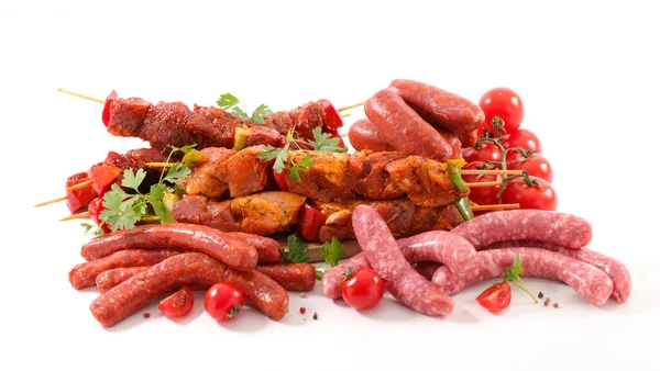 Assortiment Van Rauw Vlees Worst Spiesje Geïsoleerd Witte Achtergrond — Stockfoto
