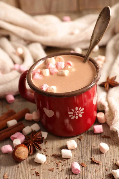 Ζεστό Γάλα Κακάο Σοκολάτα Και Marshmalow — Φωτογραφία Αρχείου