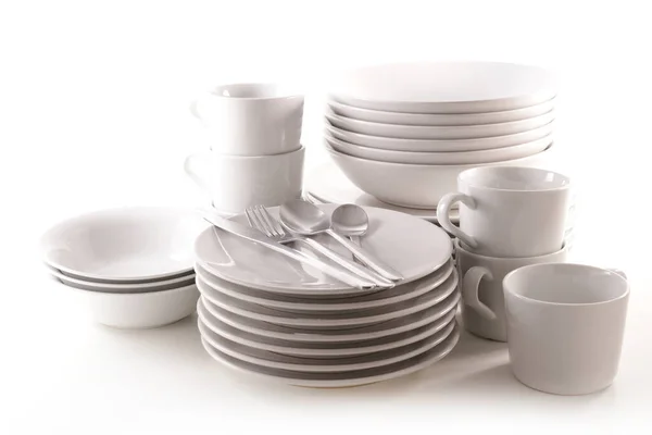 Set Clean Dishes White Background — Stock Photo, Image