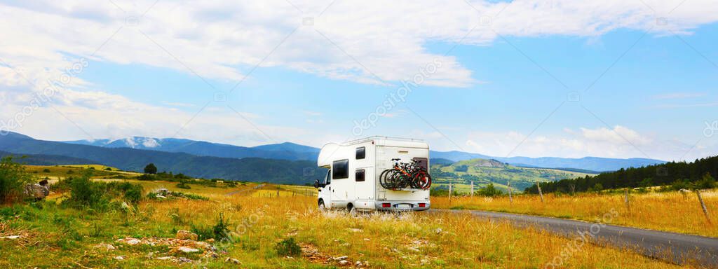 motor home on the road in France, Aveyron