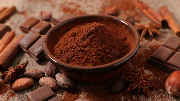 Bowl Cocoa Beans Spices Ingredients — Stock Photo, Image