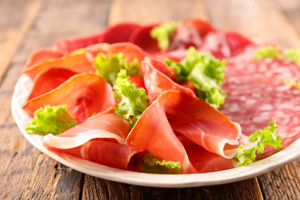 Assorted Meat Slices Salami Bacon Ham — Stock Photo, Image