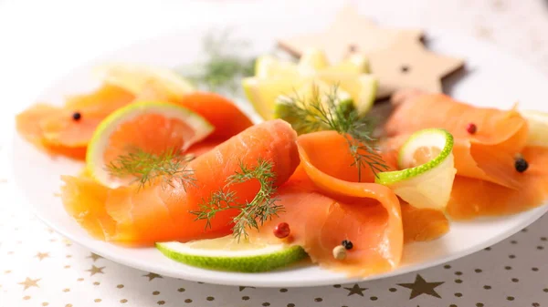 Smoked Salmon Lemon Dill — Stock Photo, Image