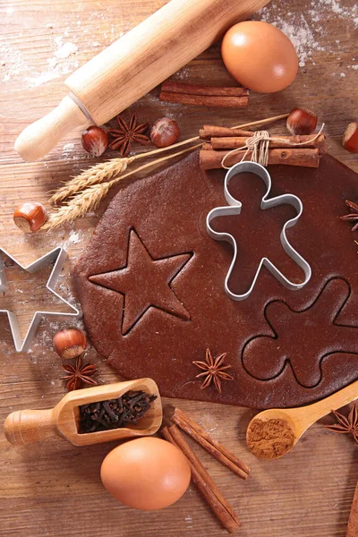 Raw Gingerbread Dough Cookies Mold — Stock Photo, Image