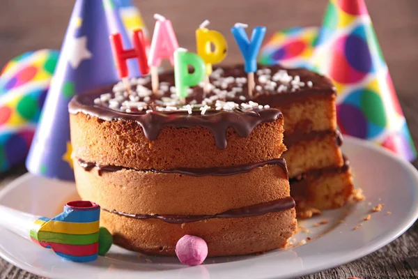 Happy Birthday Delicious Chocolate Cake Birthday Candle — Stock Photo, Image