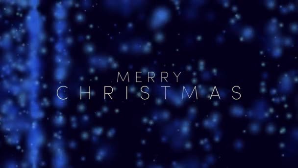 Wesołych Świąt Tekst Niebieska Noc Śnieg Pada Tło — Wideo stockowe