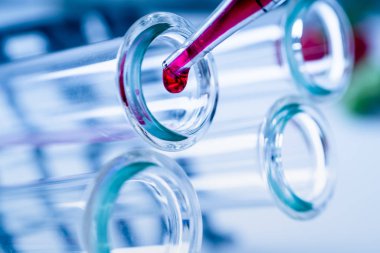 Sıvı birkaç test tüpleri loncası Züccaciye birine ekleyerek pipet..