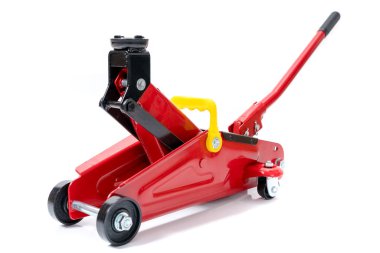 Red hydraulic floor jack isolated on white background clipart