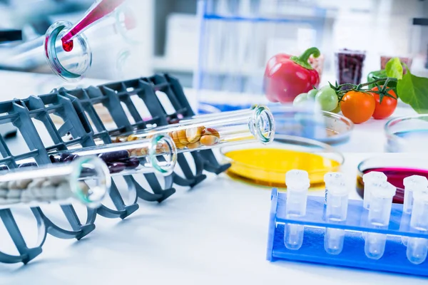 Chemical Laboratory of the Food supply . Food in laboratory, dna modify .GMO Genetically modified food in lab