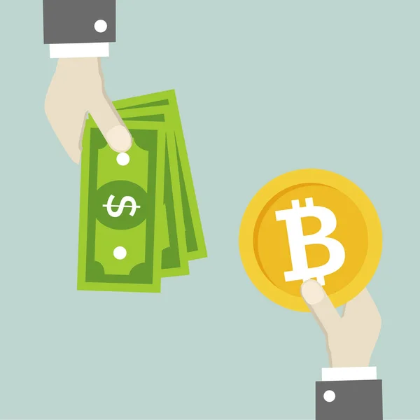Minimalistische Illustratie Van Een Handen Uitwisselen Van Geld Bitcoin Eps10 — Stockvector