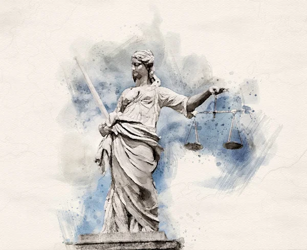 Aquarel Lady Justice — Stockfoto