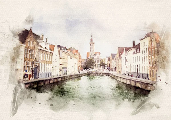 Aquarelle Bruges vieille ville — Photo