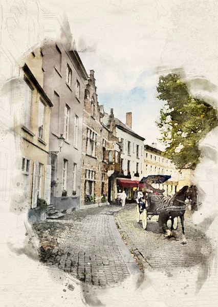 Akvarell fuvarozás Bruges-ben — Stock Fotó