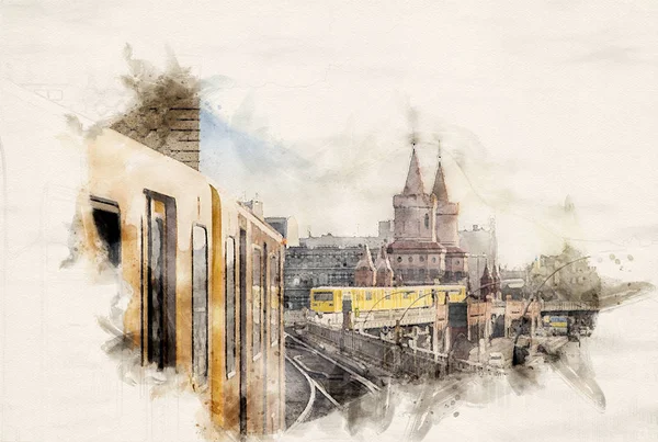 Watercolor Ubahn vonatok — Stock Fotó