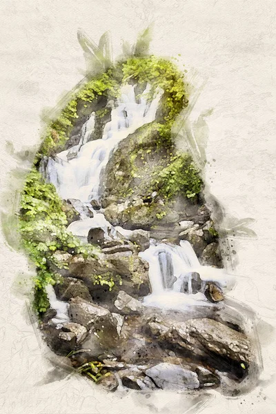 Aquarela pequena cachoeira — Fotografia de Stock