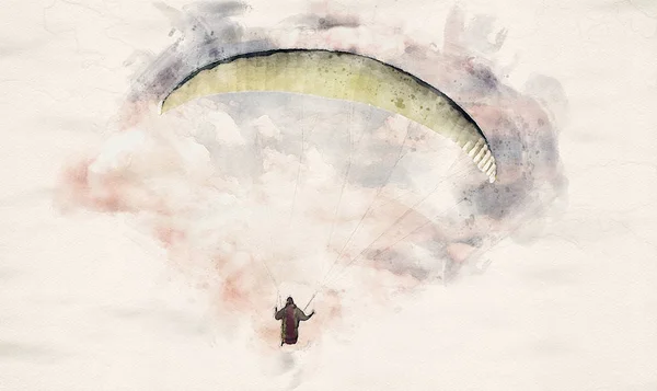 Aquarel paragliding — Stockfoto