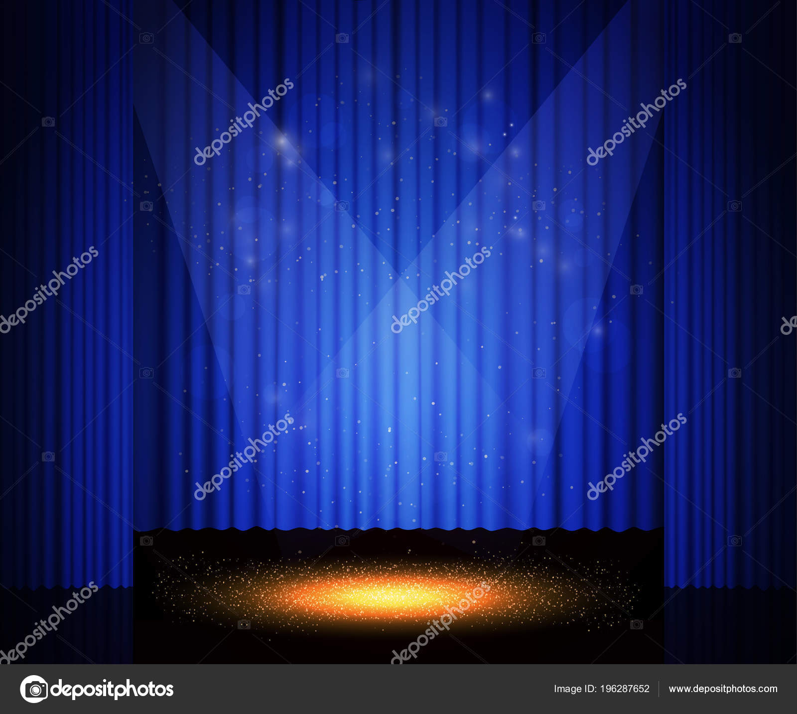 Empty Theatre Stage Blue Curtain Background Show Presentation Concert  Design Stock Vector Image by ©DarkBird #196287652