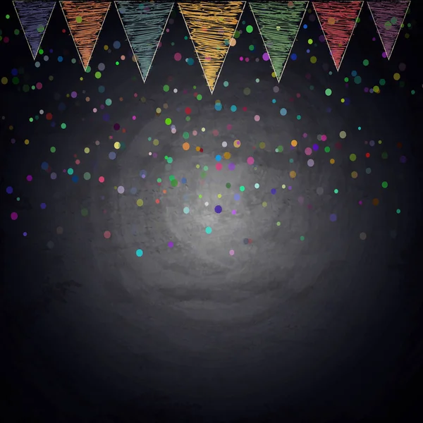 Chalkboard Fundo Com Desenho Bandeiras Bunting Confete Ilustração Vetorial — Vetor de Stock