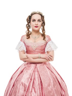 Beyaz izole Ortaçağ içinde genç güzel kadın