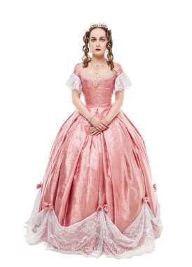 Beyaz izole Ortaçağ içinde genç güzel kadın