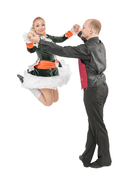 Piękna Para Tancerzy Irlandzkich Białym Tle — Zdjęcie stockowe