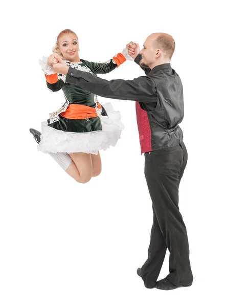 Beautiful Couple Irish Dancers Isolated White — Stock Photo, Image