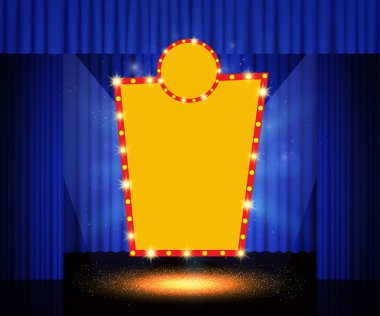 Retro afiş sahne perdesi üzerinde parlayan