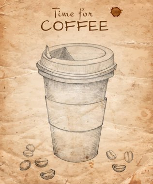 El eski Kağıt arka plan üzerinde kahve kahve çekirdekleri ile çekilmiş. Vektör çizim