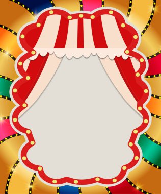 Retro afiş renkli parlak zemin üzerine perde ile. Vektör çizim