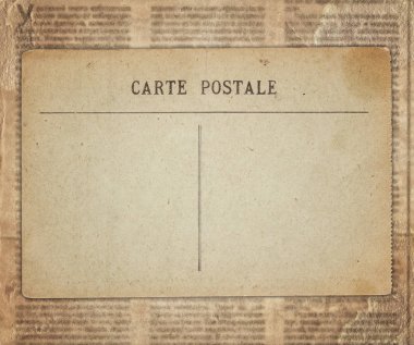 Eski gazete doku arka plan üzerinde Vintage kartpostal