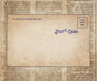 Eski gazete doku arka plan üzerinde Vintage kartpostal