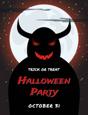 Dolunay ve boynuzlu canavar Halloween geceler arka plan