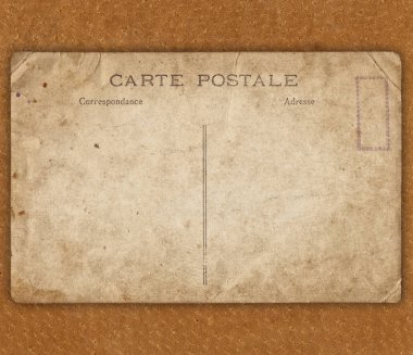 Kahverengi deri doku arka plan üzerinde Vintage kartpostal