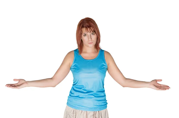 Casual Woman Shrugging Shoulders Dont Know Gesture Isolated White — Stock Photo, Image