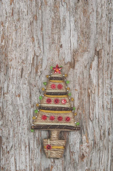 Fondo Navidad Con Abeto Hecho Mano Madera Vieja —  Fotos de Stock