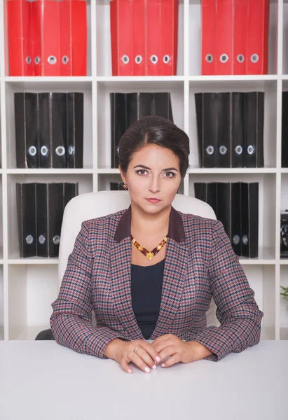 Modern Beautiful Business Woman Sitting Office — Stock Photo, Image