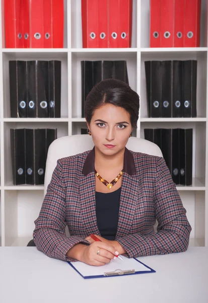 Modern Beautiful Business Woman Sitting Office — Stock Photo, Image