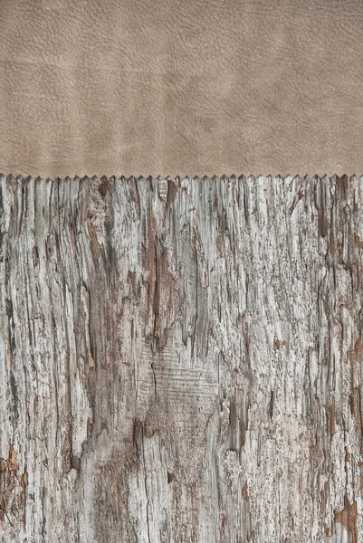 Beżowy Skórzany Tle Starego Drewna — Zdjęcie stockowe