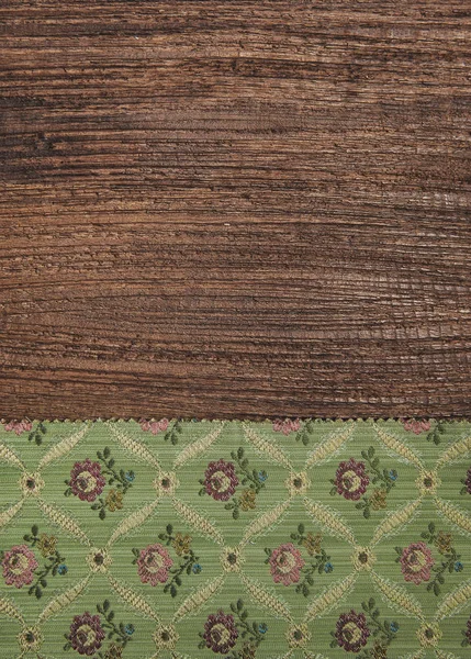 Floral Green Fabric Old Wood Background — Stock Photo, Image