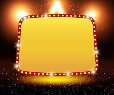 Poster şablonu afiş ile podyum ve sahne ışıkları. Tasarım tanıtım, afiş, konser, gösteri için. Vektör çizim