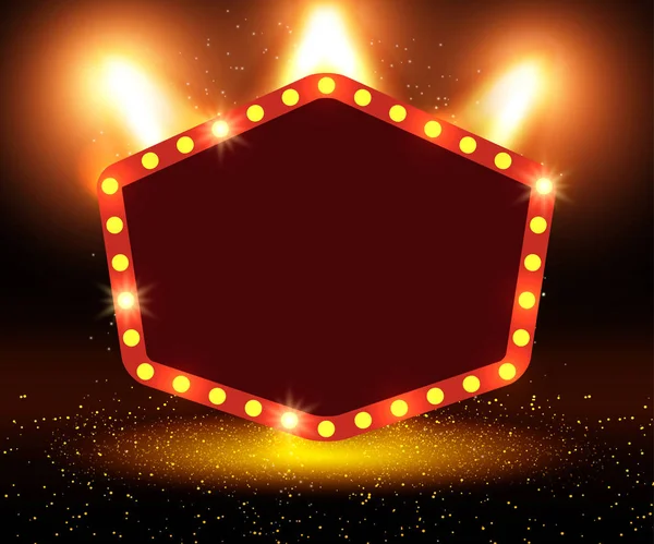 Poster şablonu afiş ile podyum ve sahne ışıkları. Tasarım tanıtım, afiş, konser, gösteri için. Vektör çizim