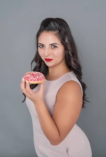 Beautiful Happy Size Woman Donut Body Positive Concept — Stock Photo, Image