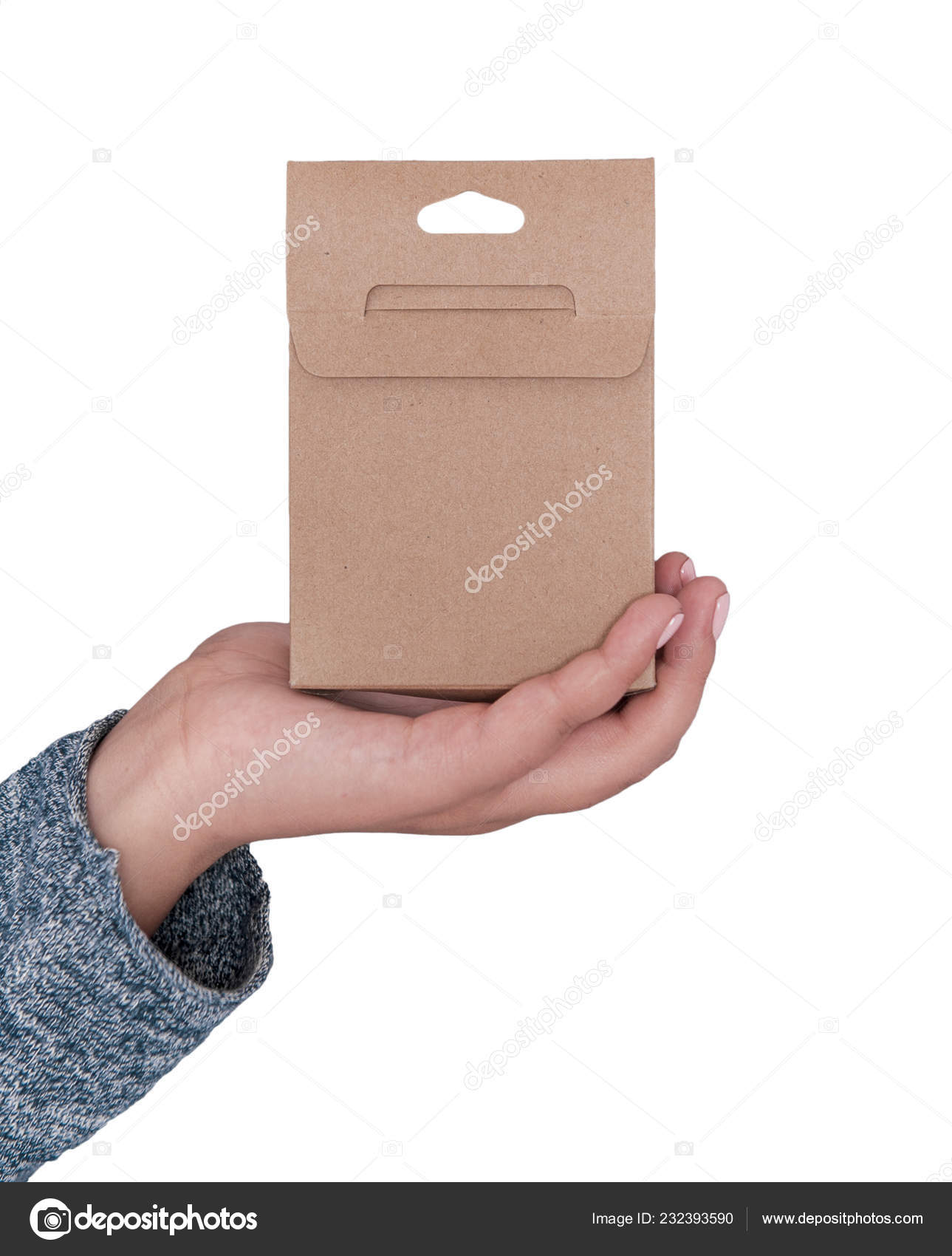 Download Woman Hand Holding Blank Carton Box Mockup Design Stock Photo Image By C Darkbird 232393590
