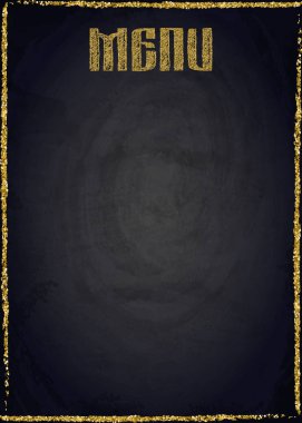 Restoran siyah kara tahta zemin üzerine altın menüsü. Vektör çizim